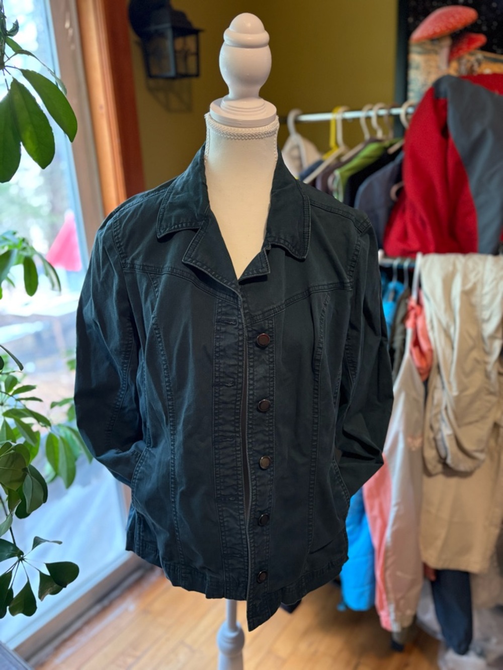 Northern Reflections Dark Green Button-Front Jean Jacket